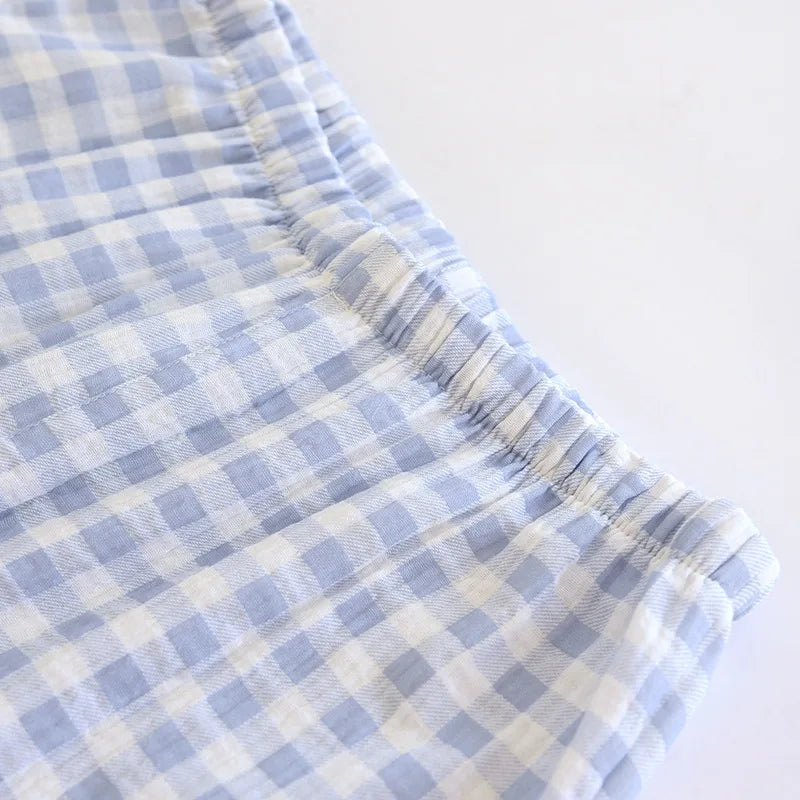 2025 New Spring Couple's Pajama Set 100% Cotton Long Sleeve Long Pants Two Piece Set Checkered Men's and Women's Home Clothes