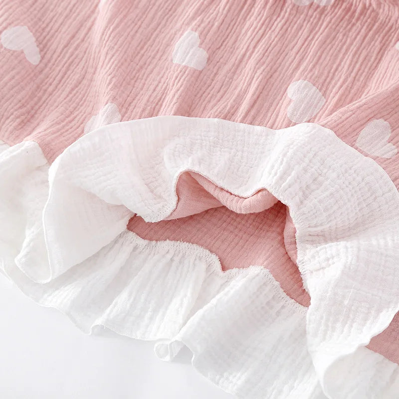 New Summer Long Dress Ladies Short Sleeve Nightdress 100% Cotton Crepe Loose Home Cute Bow Love Dress Home Skirt sleepwear women