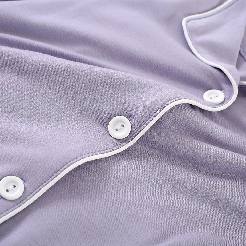 New Spring and Autumn Women's Pajamas Set Modal Pure Color Simple Thin Cardigan Long Sleeve Pants Two Piece Home Suit Sleepwear