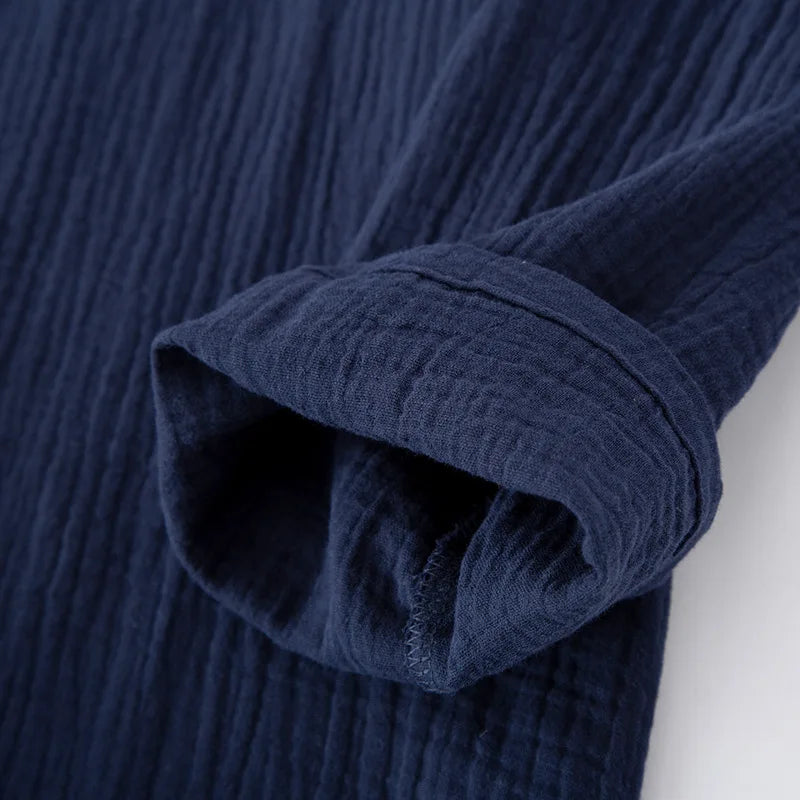 Spring and summer new style men's pajamas suit 100% cotton crepe two button long sleeved trousers two-piece leisure home suit