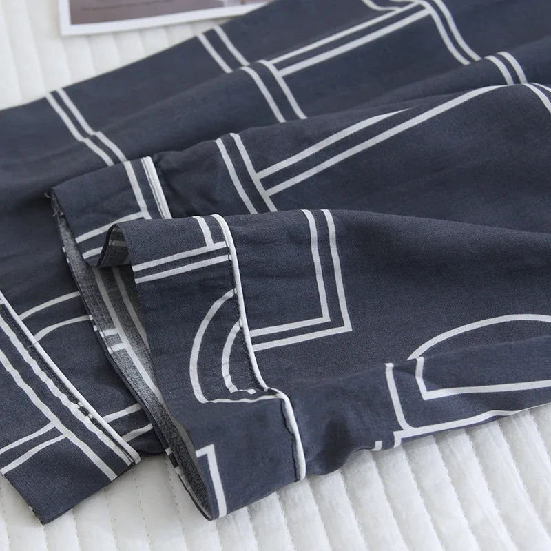 Spring and summer new men's pajamas long-sleeved trousers two-piece set 100% viscose thin homewear set cardigan large size sleep
