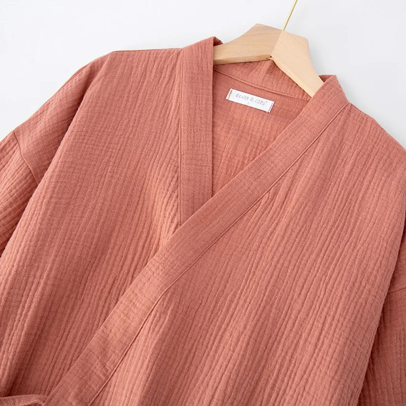 Japanese kimono suit lovers 100% cotton crepe pajamas long sleeved trousers two-piece kimono suit for men and women sleepwear