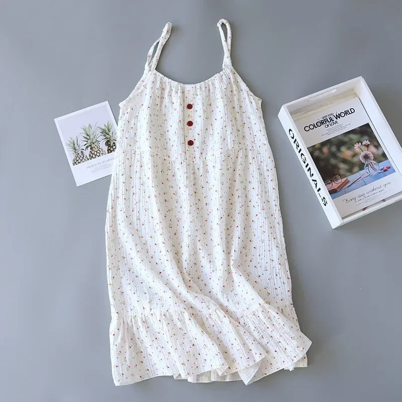 2025summer new style 100%cotton ladies suspender skirt thin nightdress cartoon plus size short skirt home skirt plus size dress