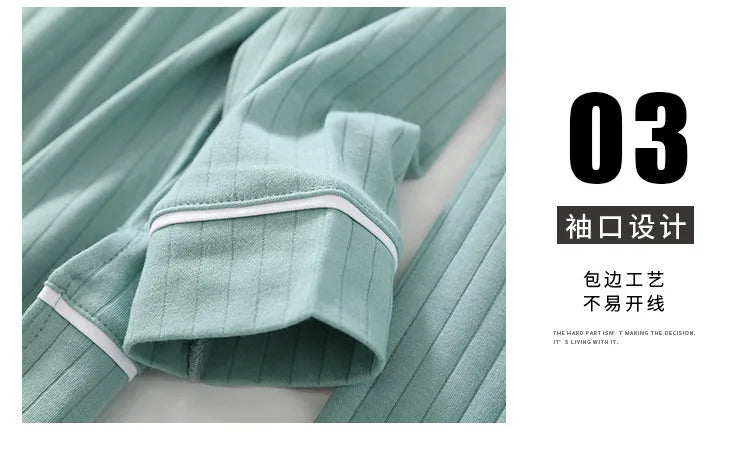 New Spring and Autumn Women's Pajamas Set V-Neck Cotton Thread Knitted Long Sleeve Pants Solid casual two-piece home clothes