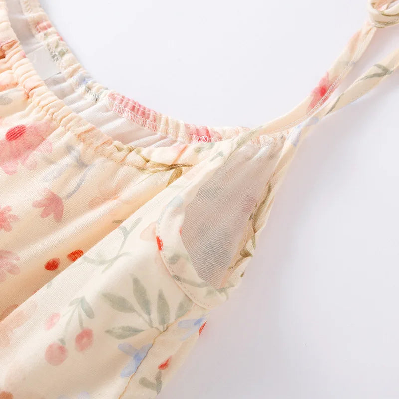 2025 New Summer Women's Sleeping Skirt 100% Cotton Bra Free Strap Skirt Thin Large Floral Dress Summer Dress Sleepwear Women