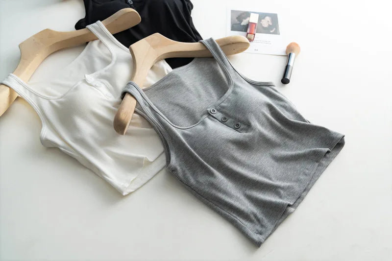 2025 Summer New Women's Short Tank Top with Chest Cushion Bottom Women's Viscous Fiber Inner Strap Top Thin Thread Pajamas