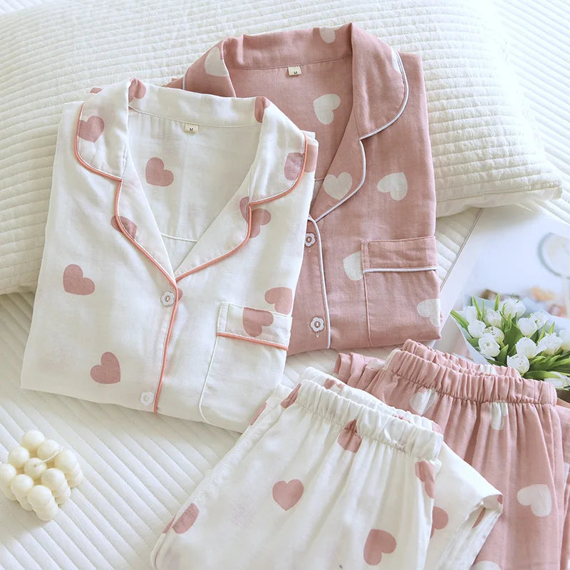 2025 New Spring and Autumn Pajama Set Women's 100% Cotton Long Sleeve Pants Two Piece Love Lovely Sweet Home Furnishing Set