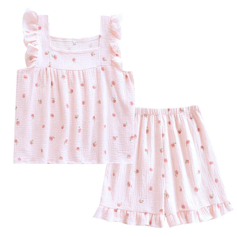 Pure desire for ins in summer, flounce shorts, cotton suspenders, pajamas, women's summer home clothes, two-piece suit, summer
