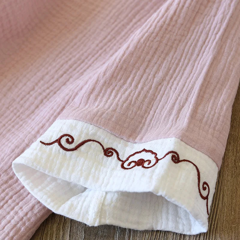 New spring and summer 100% cotton Chinese style women's pajamas two-piece set three-quarter sleeve tops home service suits