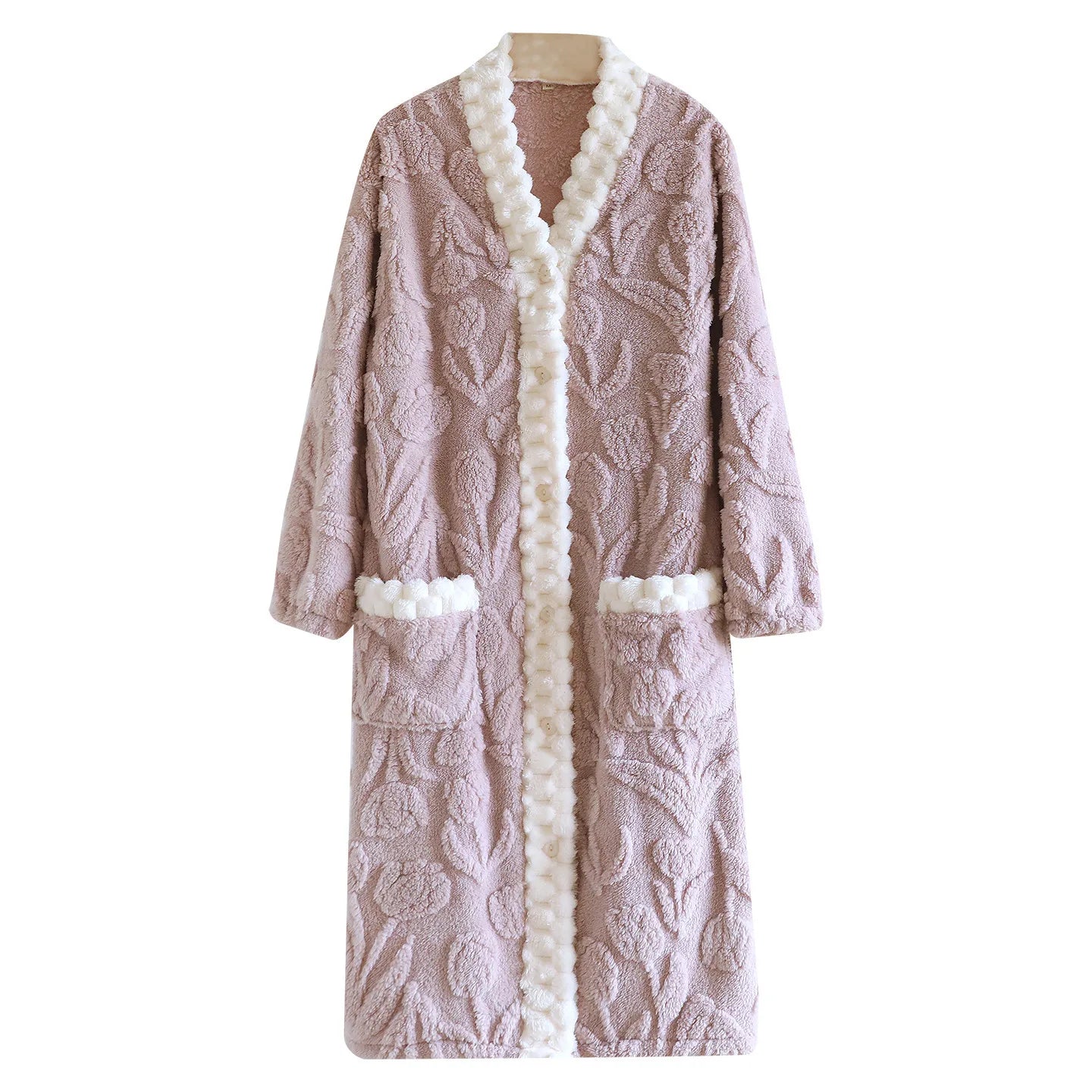 2025 autumn and winter women's nightgown flannel V-neck flower tulip plus velvet cardigan nightgown nightgown sleepwear women