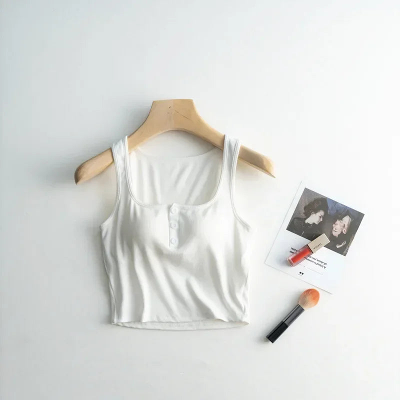 2025 Summer New Women's Short Tank Top with Chest Cushion Bottom Women's Viscous Fiber Inner Strap Top Thin Thread Pajamas