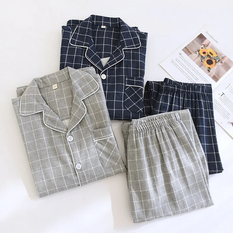 2025 New Spring and Autumn Men's Pajama Set 100% Cotton Long Sleeve Long Pants Two Piece Set Loose Large Home Clothes
