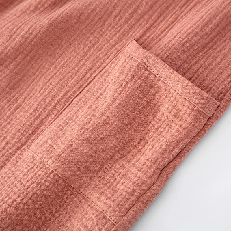 Japanese kimono suit lovers 100% cotton crepe pajamas long sleeved trousers two-piece kimono suit for men and women sleepwear