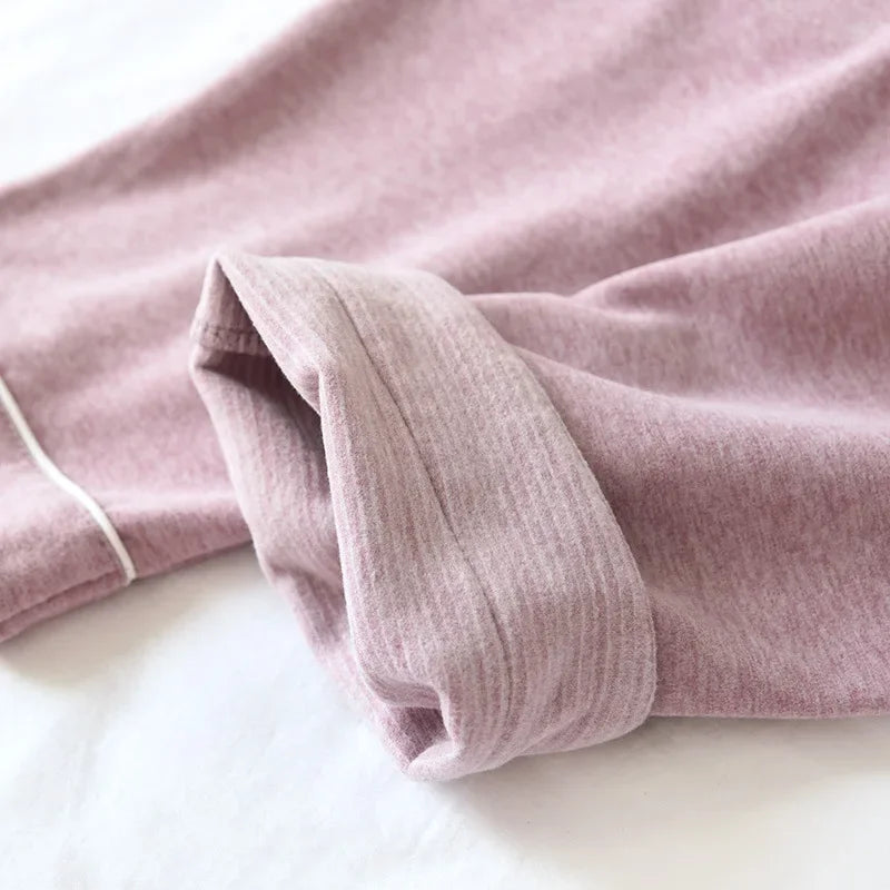 Autumn And Winter Couple Pajamas Two-piece Self-heating Warm Long-sleeved Trousers Plus Velvet Men's And Women Home Service Set