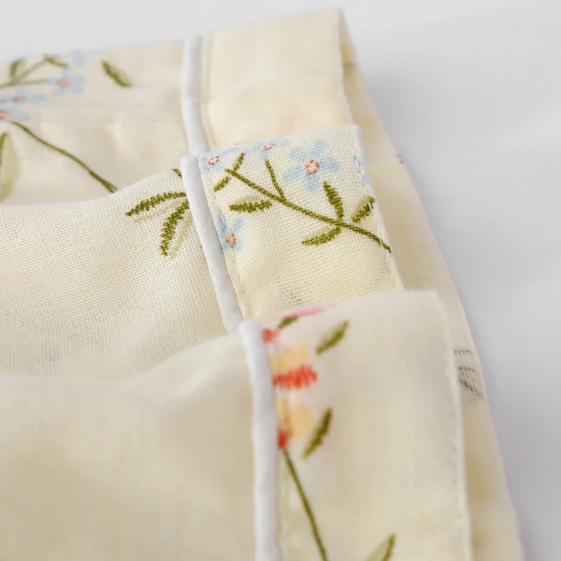 New summer women's pajamas short-sleeved shorts suit cotton double-layer gauze print fresh home clothes two-piece set ladies
