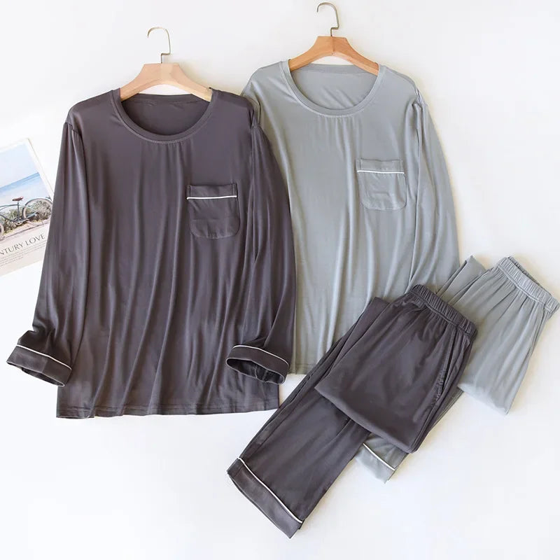 New Spring and Autumn Men's Pajamas Set Modal Long Sleeve Pants Two Piece Loose Oversize Home Suit Pajamas For Men Sleepwear