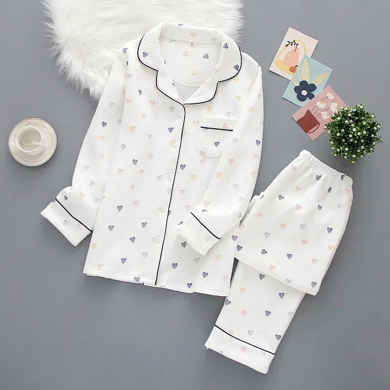 Japanese ladies pajamas set 2025 new autumn and winter air cotton layer thickening long-sleeved cute home clothes pure cotton