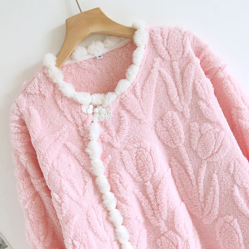 2025 New Autumn/Winter Women's Flannel Sleeping Skirt Long Sleeve Thickened Warm Long Style Loose Sleeper Robe Home Clothing