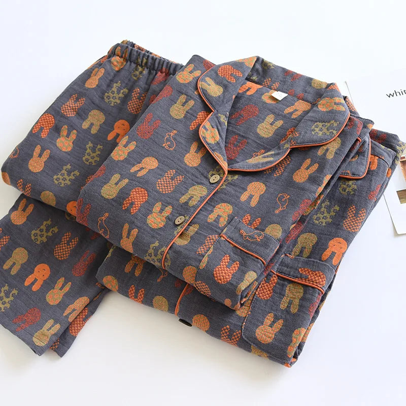 2025 Spring and Autumn New Couple Pajama Set 100% Cotton Long Sleeve Pants for Men and Women Two Piece Cute Home Furnishings