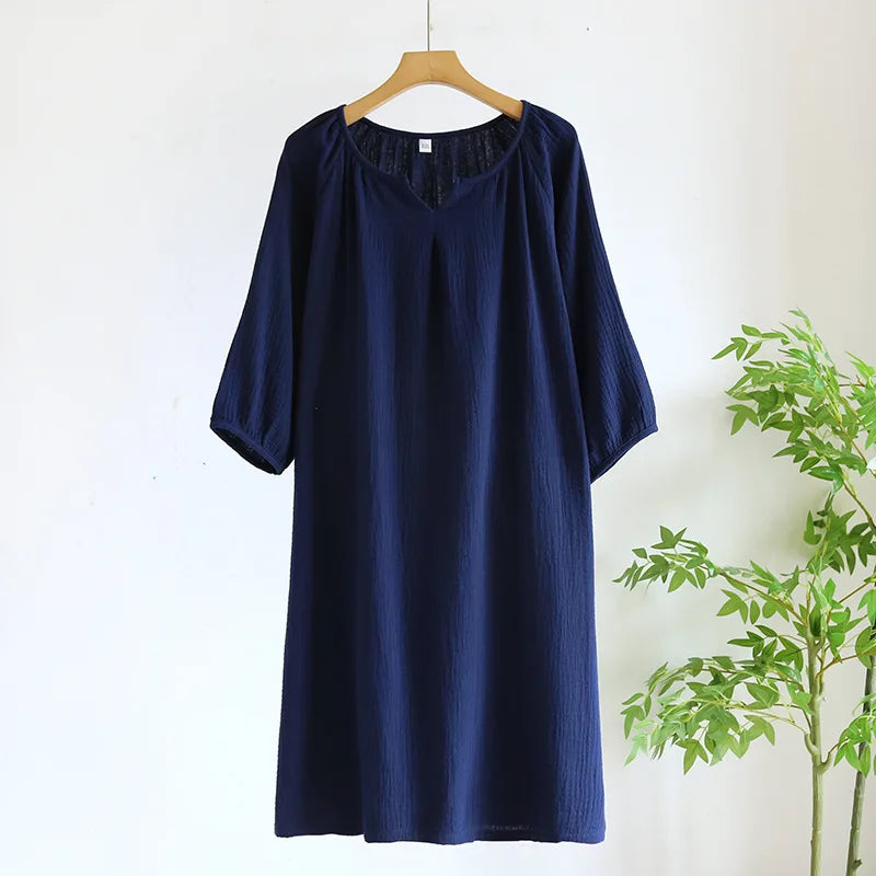 2025 New Spring and Autumn Women's Sleeping Skirt 100% Cotton Crepe Colorful Sleeping Skirt Large Loose Home Skirt Nightgown