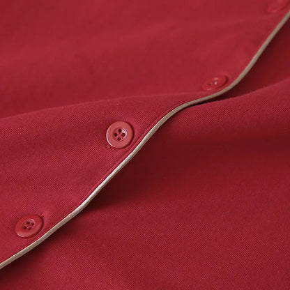 New spring and autumn couple knit pajamas, long-sleeved trousers, two-piece 100% cotton red men's and women's home service suit
