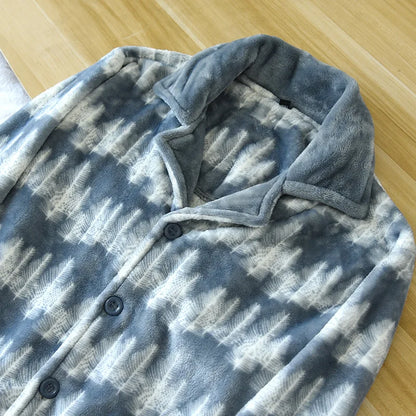 Autumn And Winter New Men's Pajamas Long-sleeved Trousers Two-piece Flannel Thickened Warm Home Service Set Plaid Large Size Men