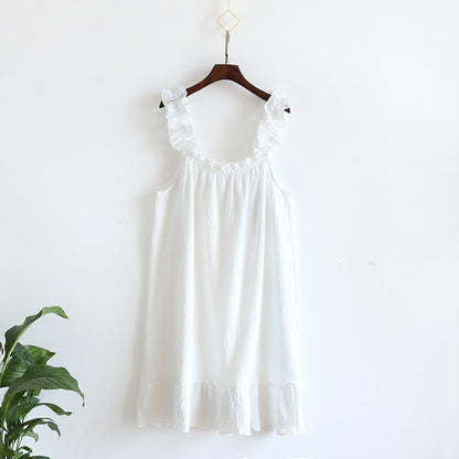 2025 Summer New Style Nightdress Ladies 100% Cotton Crepe Thin Vest Suspender Skirt Loose Long Skirt Sweet And Cute Home Skirt