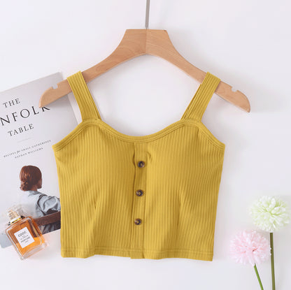 Manufacturer wholesale 2025 new spring and summer cotton belt bra sling vest women button wide shoulder belt women's navel vest