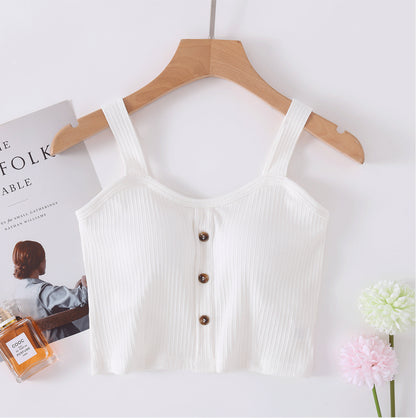 Manufacturer wholesale 2025 new spring and summer cotton belt bra sling vest women button wide shoulder belt women's navel vest