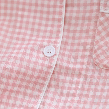 Japanese new couple pajamas, long-sleeved trousers, two-piece 100% cotton gauze simple plaid home service suit for men and women
