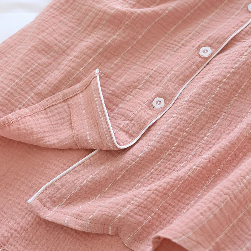 2025 new spring and summer women's 100% cotton long-sleeved Nightgowns home simple plus size striped home Sleepshirts long dress