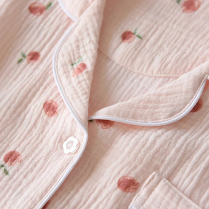 2025 Summer Ladies Short-sleeved Shorts Pajamas Set 100% Cotton Crepe Cloth Thin Home Service Two-piece Spring And Autumn Loose