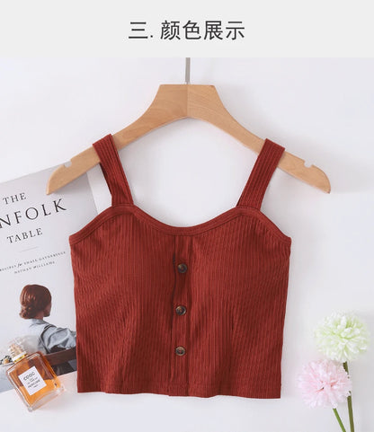 Manufacturer wholesale 2025 new spring and summer cotton belt bra sling vest women button wide shoulder belt women's navel vest