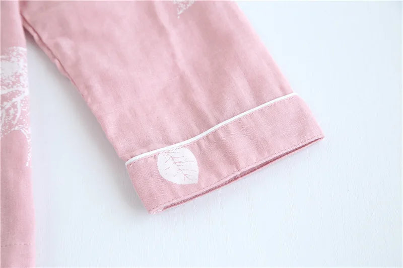2025 kimono femme maple leaf pajama sets women 100% gauze cotton long sleeve casual sleepwear women pyjamas autumn hot sale
