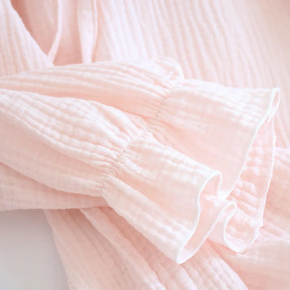 Japanese Kimono Suit New Ladies Spring And Autumn Pajamas Long-sleeved Trousers 100% Cotton Crepe Home Service Two-piece Suit