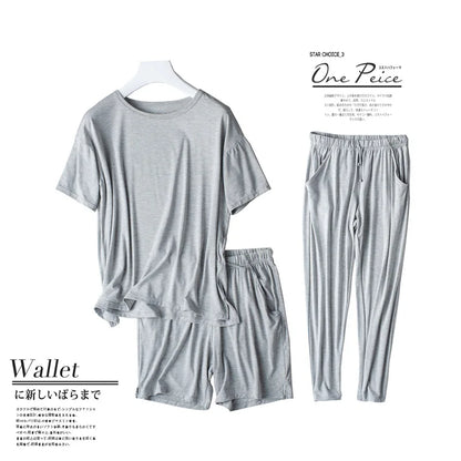 Spring and summer new ladies pajamas three-piece short-sleeved shorts trousers modal soft T-shirt pajamas women's loose home set