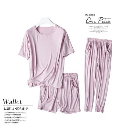 Spring and summer new ladies pajamas three-piece short-sleeved shorts trousers modal soft T-shirt pajamas women's loose home set