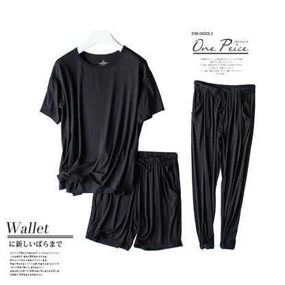 Spring and summer new ladies pajamas three-piece short-sleeved shorts trousers modal soft T-shirt pajamas women's loose home set