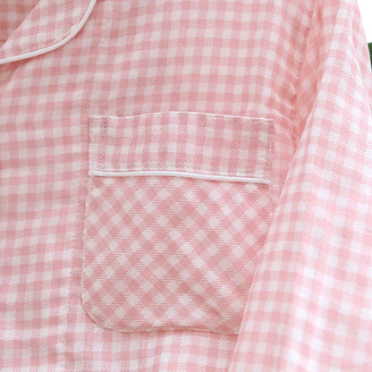 Japanese new couple pajamas, long-sleeved trousers, two-piece 100% cotton gauze simple plaid home service suit for men and women