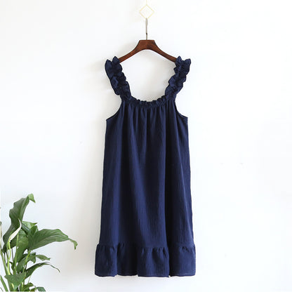 2025 Summer New Style Nightdress Ladies 100% Cotton Crepe Thin Vest Suspender Skirt Loose Long Skirt Sweet And Cute Home Skirt