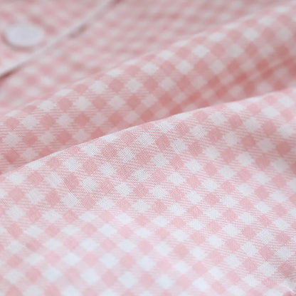 Japanese new couple pajamas, long-sleeved trousers, two-piece 100% cotton gauze simple plaid home service suit for men and women