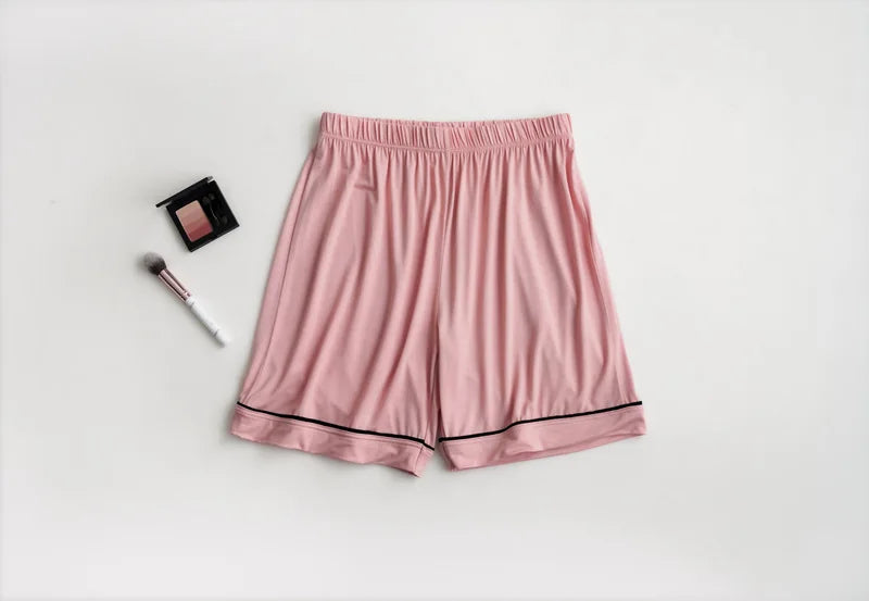 2025 summer new women's pajamas 3-piece Modal large simple pajamas with bra short sleeves+shorts+trousers casual home wear