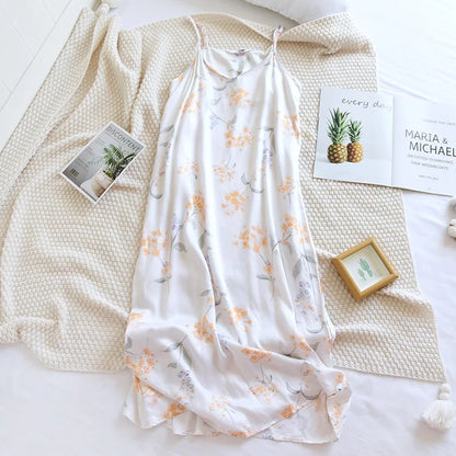 2025 Spring/Summer New Women's Sling Skirt 100% Viscose Fiber Sleeping Skirt Printed Sleeping Skirt Sexy Home Dress for Ladies