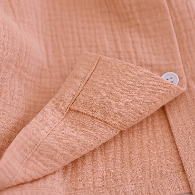 2025 new women's pajama suit 100% cotton crepe sweet lovely long-sleeved trousers two-piece home wear thin sleepwear women