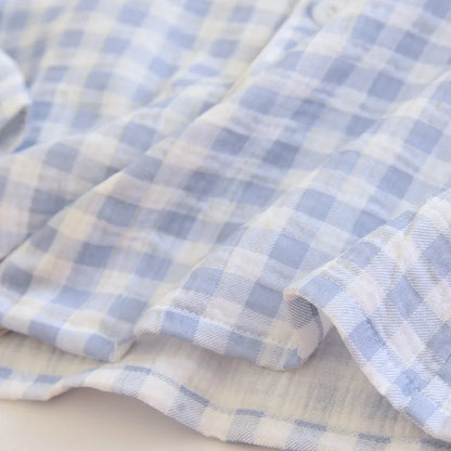 2025 New Spring Couple's Pajama Set 100% Cotton Long Sleeve Long Pants Two Piece Set Checkered Men's and Women's Home Clothes