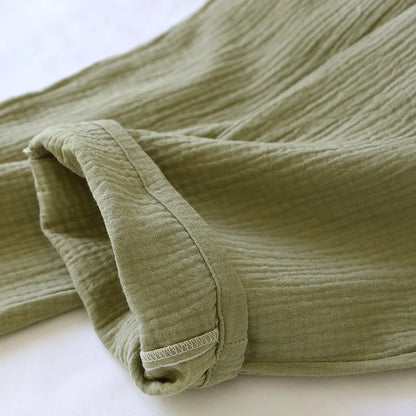 2025 New Spring/Summer Women's Pajama Set 100% Cotton Crepe Long Sleeve Long Pants Large Home Clothes Two Piece Set Sleepwear