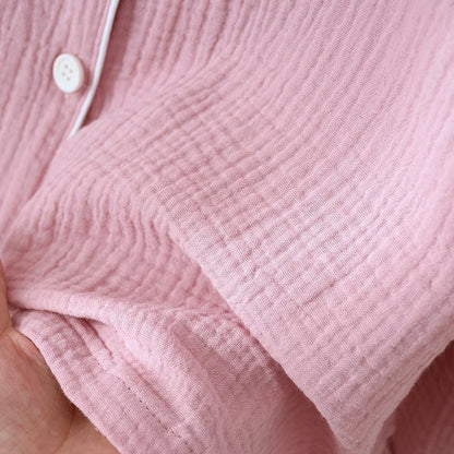 New Spring and Autumn Couple Pajamas Set 100%Cotton Crepe Long Sleeve Pants Two Piece Men's and Women's Large Size Home Garments
