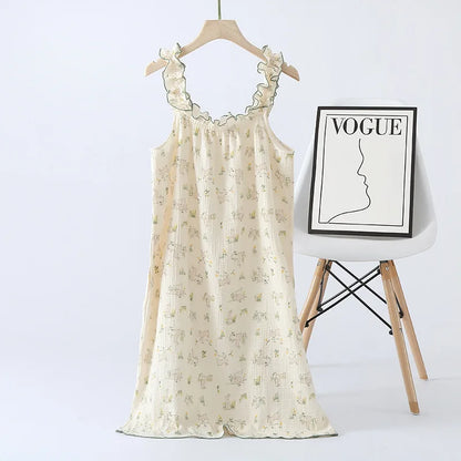 2025summer new style 100%cotton ladies suspender skirt thin nightdress cartoon plus size short skirt home skirt plus size dress