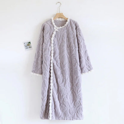 2025 New Autumn/Winter Women's Flannel Sleeping Skirt Long Sleeve Thickened Warm Long Style Loose Sleeper Robe Home Clothing