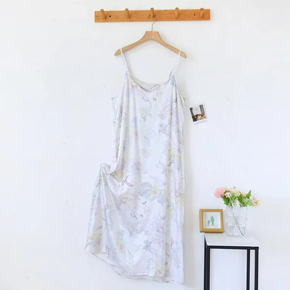 2025 Spring/Summer New Women's Sling Skirt 100% Viscose Fiber Sleeping Skirt Printed Sleeping Skirt Sexy Home Dress for Ladies